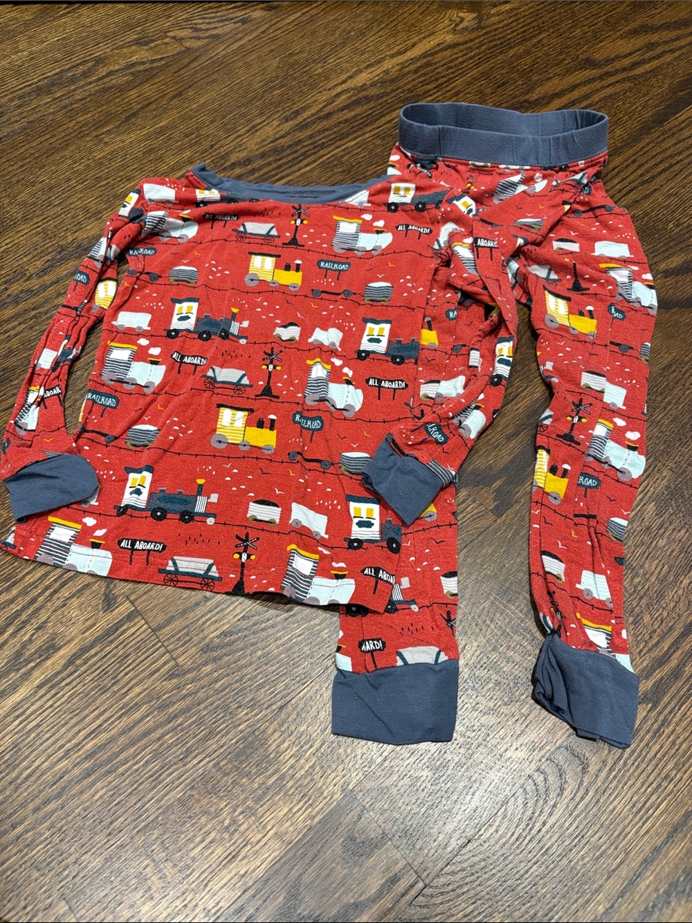 Little Sleepies Red Train Pajama Set with Gray Trim